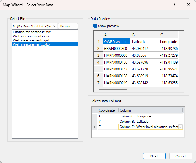 Map Wizard - Select Your Data